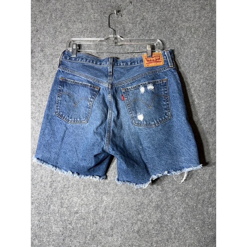 Levi's Blue Denim High-Rise Frayed Jean Shorts - Picture 5 of 8